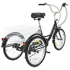 20 inch (20 cm) 8 versnellingen volwassenen cruise fiets fietsen met boodschappenmand driewieler driewieler pedal trike bike, in hoogte verstelbaar, zwart