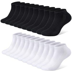 FALARY Sneakersokken Heren Dames Sportsokken 10 paar Ademende Loopsokken Katoenen Sokken Korte Halve Sokken Zwart Wit 35-38