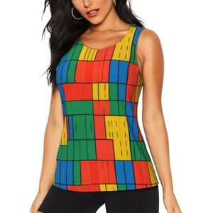 Workout Tank Tops voor Vrouwen Kleurrijke Baksteen - Slim Fit Ronde Hals Vest Top Sport Running T-Shirt Mouwloze Tank Top Zomer Atletische Yoga Vesten, 3 D, S