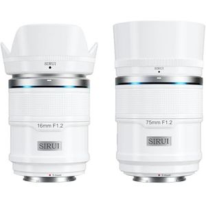 SIRUI Sniper 16 mm, 75 mm Autofocus Lens Set, F1.2 Groothoek APS-C Cameralens voor A5 A6 A7 FX A9 ZV-E Serie (E-mount, wit)