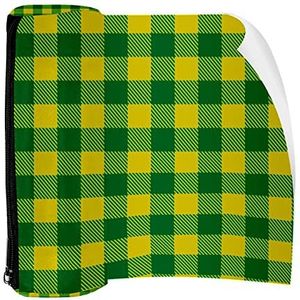 Potlood Case Pen Tas Houder met Rits Coin Organizer Tassen Make-up Cosmetische Pouch voor Vrouwen Tiener Meisjes Jongens Kinderen, Kerst Groen Geel Plaid