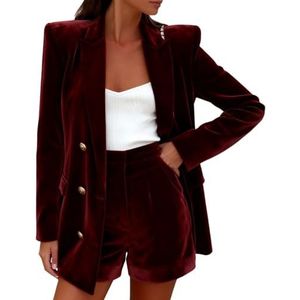 2 STKS Fluwelen Pantsuits Vrouwen Korte Broek Voering Dames Business Office Smoking Casual Party Suits, Bordeaux, XS