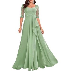 Dames chiffon moeder van de bruid jurk voor bruiloft met split galajurken cocktailjurk plus size, Sage Groen, 32