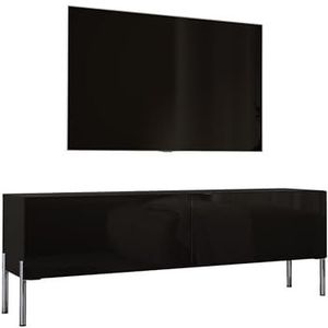 3E 3xE living.com TV-kast in mat zwart met poten in chroom, A: B: 140 cm, H: 52 cm, D: 32 cm. TV-meubel, tv-tafel, tv-bank