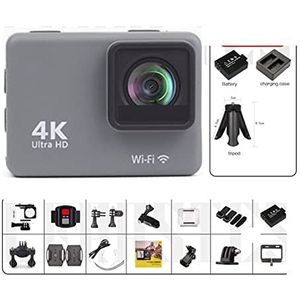 Action Camera, 4K/60FPS Waterdichte Actie Camera Anti-shake Actie Camera Met Afstandsbediening Scherm Sport Onderwater Camera Drive Recorder Soepele Stabilisatie(With 64G Card,Action Camera-B)