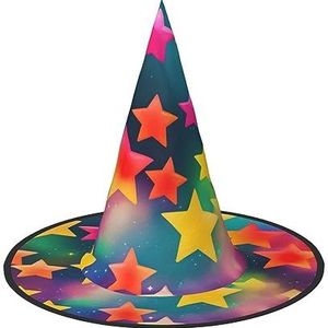 SSIMOO Kleurrijke Regenboog Sterren Chic Halloween Heks Hoed Voor Vrouwen Ultieme Keuze Voor Beste Halloween Kostuum Ensemble