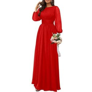 Dames chiffon bruidsmeisje jurken lange formele avond prom jurken ruches cocktail jurken plus size, Rood, 32
