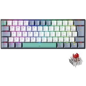 QPSJXN Mechanisch toetsenbord 60% lay-out RGB backlight hot-swappable NKRO bedraad gaming toetsenbord voor pc-spelers ABNT2 lay-out (ABNT2 Red Switch)