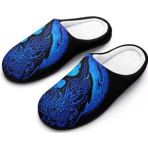 Winter Slaapkamer Warme Pantoffels voor Heren, Lichtgewicht en Ademende Gesloten Vinger Ademende Platte Schoenen, Slip on Memory Foam Katoenen Pantoffels(Viking Wolf A,11-12(44-45))
