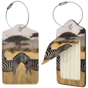 Afrika Grasland Zebra Print Bagagelabel Leer met Rvs Loop Privacy Cover Naam ID Labels voor Vrouwen Mannen