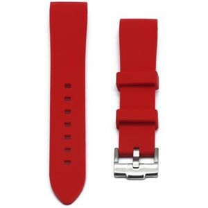Jeniko Siliconen Horlogeband Gebogen Uiteinde Duiken Waterdichte Accessoires Compatibel Met Omega Compatibel Met Rolex Rubberen Horlogeband 20 Mm 22 Mm Armband (Color : Red(siliver buckle), Size : 2