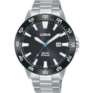 Lorus Solar sport zwarte wijzerplaat roestvrij staal Armband horloge voor mannen RX345AX9, ZILVER, Klassiek