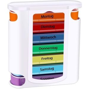 Collazoey Pillendoos 7 Dagen, Lade Pillenorganizer, Reispillendoos met Vakken voor Medicijnen, Supplementen, Vitaminen (Duitse Versie) (Wit)