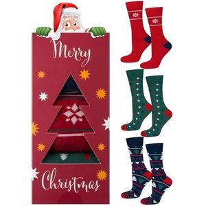 soxo Kerst Sokken Heren Cadeau Voor Mannen Kerstsokken Christmas Gift Sinterklaas Cadeaux Gift Box 40-45 Rood 3 Paar