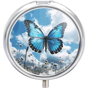 Blauwe Vlinder en Wolken Pillendoosje Pil Case Pil Organizer Geneeskunde Pil Organizer Wekelijkse Pil Organizer Pil Houder Kleine Pil Case Pil Containers Pil Houder voor Portemonnee