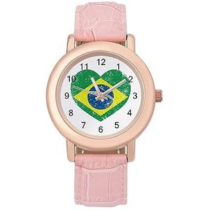Brazilië Retro Hartvormige Vlag Horloges Voor Vrouwen Mode Sport Horloge Vrouwen Lederen Horloge