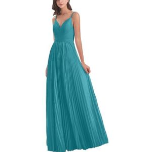 Dames spaghettibandjes chiffon bruidsmeisjes jurken lange formele jurken en avondjurken, Aqua, 32