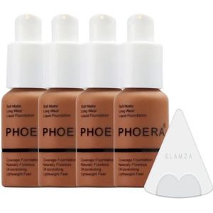 Glamza Phoera Foundation volledige dekking make-up set - 24 uur langdurige olie controle - zachte gladde matte vlekkeloze concealer crème - Inc x4 30ml Foundation & Siliconen Blender Spons (109 Mokka)