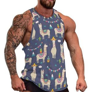 Leuke Cartoon Llama Alpaca Heren Tank Top Grafische Mouwloze Bodybuilding Tees Casual Strand T-Shirt Grappige Gym Spier