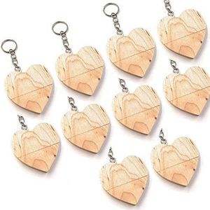 A Plus+ 10 PCS USB Flash Drive 16GB Houten Hartvormige USB Memory Stick Pen Drive met Sleutelhanger (Esdoorn)