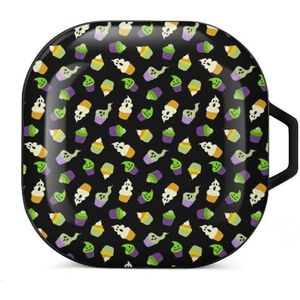 Happy Halloween cupcake oordopjes hoesje compatibel met Samsung hard shell beschermhoes zwart stijl