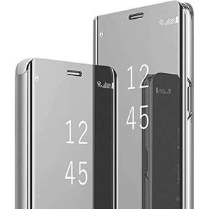 BoerHang Hoesje voor Samsung Galaxy S23 Ultra, Smart Clear View Cover, Clear View Stand-hoes, doorschijnend 360° beschermend. (Zilver)