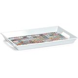 Zeller Serveerblad/Dienblad - Wit - met Mozaiek Print - Kunststof - 50 x 35 cm