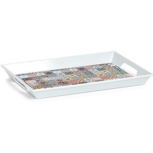 Zeller Serveerblad/Dienblad - Wit - met Mozaiek Print - Kunststof - 50 x 35 cm