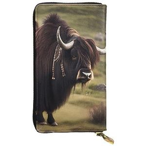 AthuAh Mighty Highland Yak Lange Clutch portemonnee, damesportemonnee met ritssluiting, multi-kaartorganisator en lange portemonnee met grote capaciteit, Zwart, Eén maat