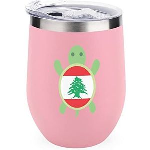 Libanon Vlag Schildpad Geïsoleerde Tumbler met Deksel Leuke Roestvrij Staal Koffie Mok Duurzame Thee Cup Reismok Roze-stijl