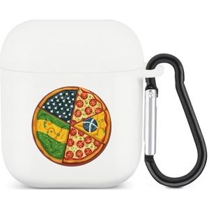 Brazilië VS Patroon Pizza Leuke Case voor AirPods 2 & 1 Shockproof Beschermende Hoofdtelefoon Gevallen Cover Met Sleutelhanger voor Mannen Vrouwen