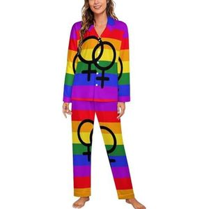 Lesbian Pride LGBT vlag lange mouwen pyjama sets voor vrouwen klassieke nachtkleding nachtkleding zachte pyjama sets lounge sets