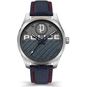 Police Heren analoog kwarts horloge met lederen armband PEWJA2121401, blauw, Eén maat