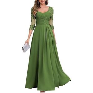 KIYNE Dames kanten applicatie chiffon moeder van de bruid jurken met mouwen V-hals geplooide avond formele jurk, Olijfgroen, 32