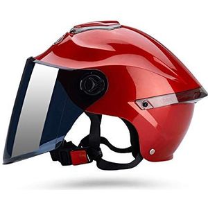 Galatea motorhelm voor volwassenen met zonneklep, geschikt voor elektrische motorfietsen, scooters en cruisers, heeft de botsproef om aan de verkeersveiligheid te voldoen doorstaan (rood, bruine lens)