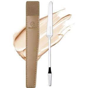 STUDIO17 Roestvrijstalen make-upspatel, professioneel make-upgereedschap voor gelijkmatig aanbrengen van de primer, tweezijdige spatel voor kleine gezichtsgebieden, tas voor schone opslag