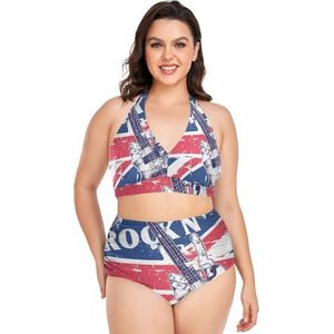 Britse Vlag Rock Roll Vrouwen Bikini Sets Plus Size Badpak Twee Stukken Hoge Taille Strandkleding Meisjes Badpakken, Pop Mode, L