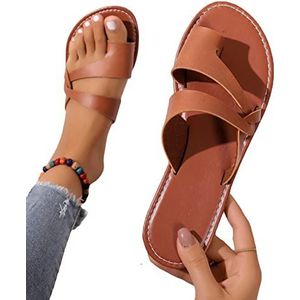Ring Teen Bunion Slippers voor Dames,Zomer Comfort Zacht Voet Correctie Platte Sandalen,Casual Lichtgewicht Hallux Valgus Strand Slippers,voor Plantaire Fasciitis (Color : Brown, Size : 39 EU)