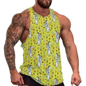 Leuke Zebra En Bloemen Heren Tank Top Grafische Mouwloze Bodybuilding Tees Casual Strand T-Shirt Grappige Gym Spier