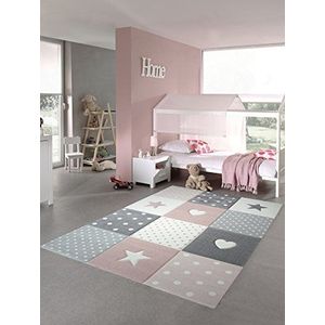 Kindertapijt speelkleed kinderkamer babykleed met hart ster in roze wit grijs Größe 140x200 cm