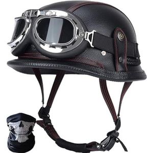 Vintage Duitse Motorfiets Halve Helmen Halve Schaal Helm met DOT/ECE, Jet Helm Retro, Chopper Helm, Retro Motorhelm, Scooter Helm, Open Helm, met Zonnebril, Snelsluiting C,XXL=63-64cm