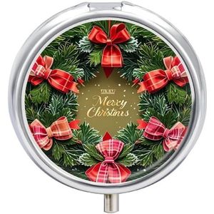 Het lint op de kerstkrans pillendoos ronde draagbare pillenorganizer waterdichte dagelijkse vitaminehouder dozen creatieve 3 compartimenten medicijnpillenetui voor portemonnee of zak