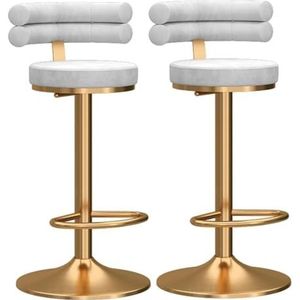 Barstoelen Barkruk Barkrukken Set Van 2 Moden Hoogtebarkrukken Met Rugleuning, Fluwelen Stof, Draaibare Verstelbare Krukstoel Voor Thuis Aanrechtstoelen Hoge Krukken (Color : White, Size : With Gold