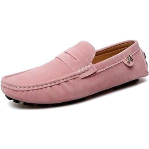 Loafers for heren Suede Vamp Penny Driving Loafers met ronde neus Flexibele antislip-wandelslip-on (Color : Pink, Size : 45.5 EU)