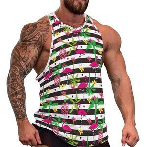 Zomer Tropische Flamingo's En Palmbomen Mannen Tank Top Grafische Mouwloze Bodybuilding Tees Casual Strand T-Shirt Grappige Gym Spier