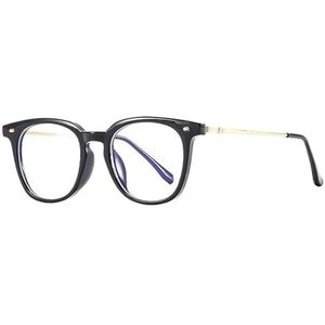 Anti-blauw licht platte bril Retro veelhoekig bij veganistisch tij platte brilmonturen (Size : Black)