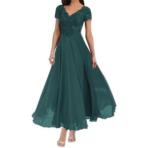 Dames chiffon moeder van de bruid jurk met zakken avondgalajurken cocktailjurk grote maten, Turkoois, 32