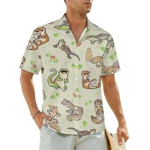 Spring Geckos herenhemden, korte mouwen, strandshirt, Hawaii-shirt, casual zomershirt, M