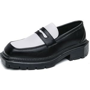 Heren penny loafers, vierkante neus, antislip, stijlvolle zakelijke casual schoenen, formele instappers voor werk,Black and white,38 EU