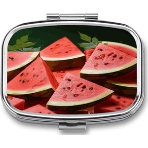 Rijpe Watermeloen Slice Seeds Pil Box Pil Organizer Pil Case 2 Compartiment Geneeskunde Pil Organizer Kleine Pil Case Pil Container Pil Houder Leuke Pillendoos Mini Pil Case